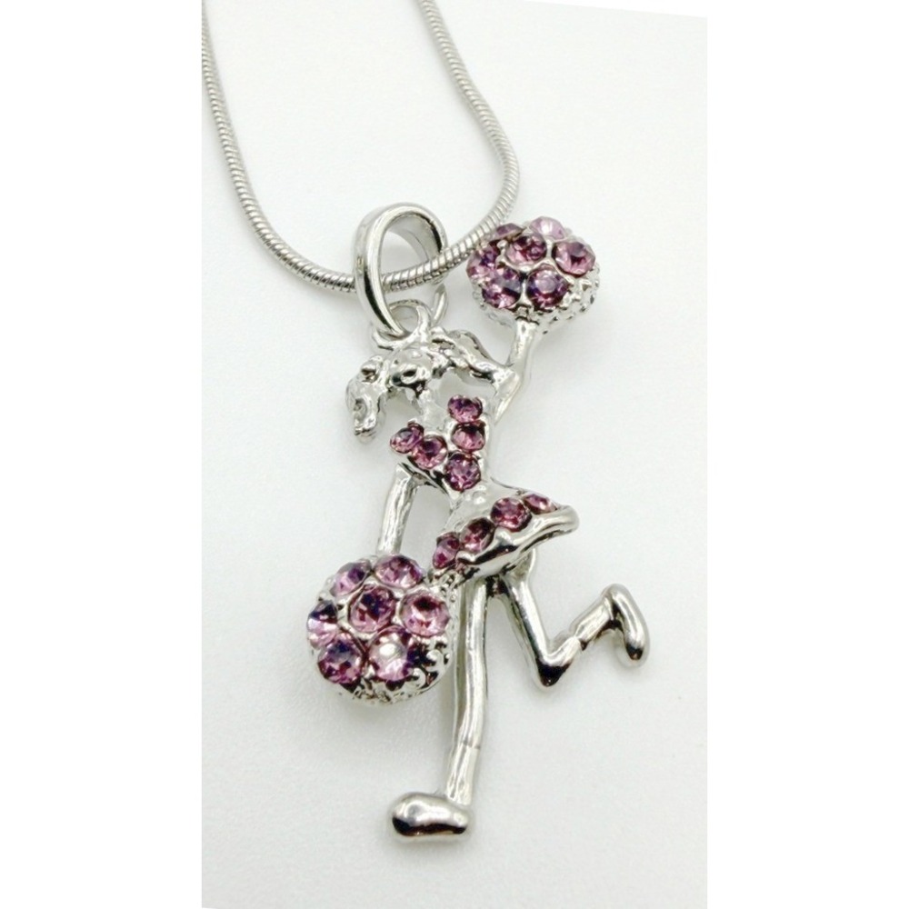 NEW Purple Cheerleader Charm Necklace Articulated Rhinestone‎ Spirit Gift